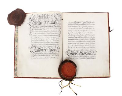 "Wappenbrief Kaiser Matthias (HRR) 1613 Verleihungsurkunde eines Wappens an die Gebrüder Hanns Wendl und Philipp Nebel, Bücher, Autographen