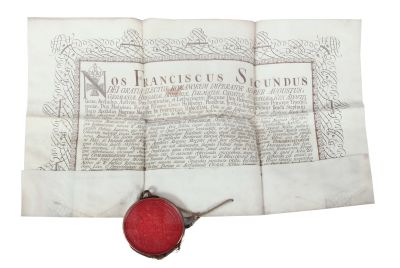 "Franz II. (HRR) Verleihungsurkunde des Stephansordens 1800 an Ludwig Freiherrn von Türkheim, Bücher, Autographen