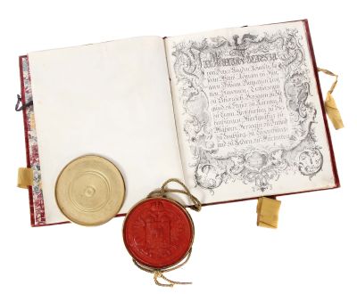 "Adelsbrief der Maria Theresia 1769 Erhöhung des Johann Georg Edler von Geißler in den Ritterstand, Bücher, Autographen