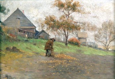 Iwan Pawlowich Pochitonoff (attr.), Bauer beim Äpfelauflesen, Gemälde