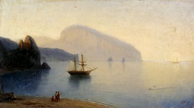 Ivan Constantinovich Aivazovsky (Schule), Segelschiff vor Küste, Gemälde
