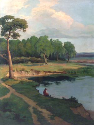 Victor Ivanovich Zarubin, Fischer am See, Gemälde