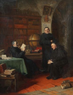 Das Gemälde "In der Klosterbibliothek" von Edouard von Grützner wurde im Auktionshaus Yves Siebers in Stuttgart für 25.000 Euro versteigert.