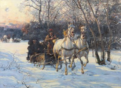 Das Gemälde "Pferdeschlitten im Schnee" von Alfred von Wierusz-Kowalski wurde im Auktionshaus Yves Siebers in Stuttgart für 125.000 Euro versteigert.