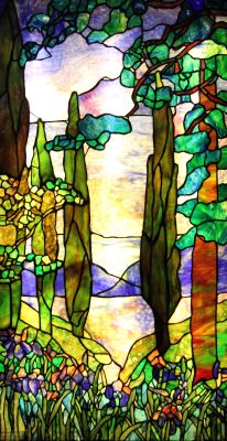 Fenster mit toskanischer Landschaft, Tiffany, New York Glas