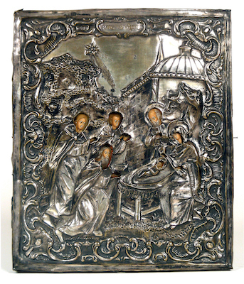 Silberoklad-Ikone mit Epiphanie, Russland, Mitte 19. Jahrhundert, religiöse Kunst