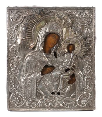 Ikone Gottesmutter aus Tichwin, Russland, 19. Jahrhundert, religiöse Kunst