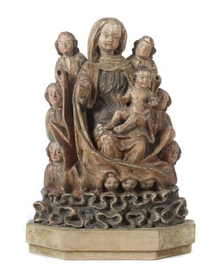 Bildschnitzer des 16./17. Jahrhundert, Maria mit Jesuskind und Engeln, süddeutsch, Skulpturen