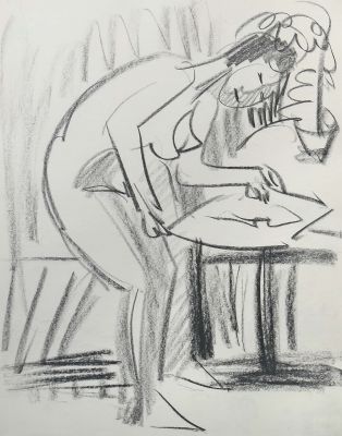 Ernst Ludwig Kirchner, Erna am Tisch, 1933, Moderne Gemälde